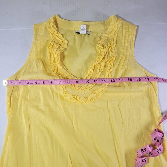 Ann Taylor Loft Yellow Sleeveless Ruffle Neck Cotton Top Womens M - Picture 6 of 7